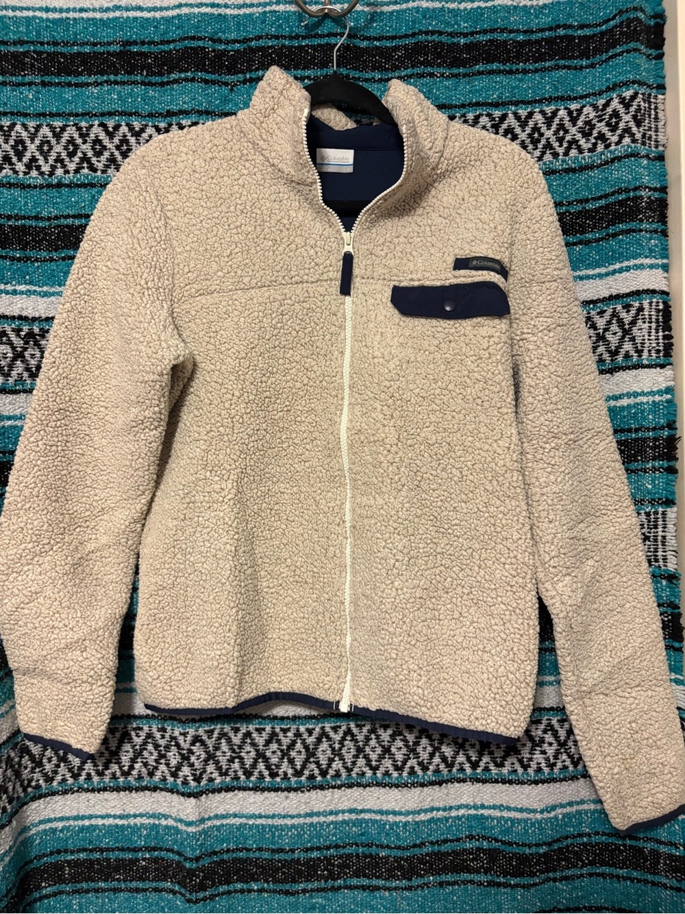 Women’s Columbia Cream Sherpa Zip-Up Jacket with Navy Trim